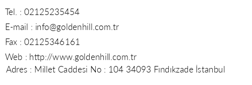 Golden Hill telefon numaralar, faks, e-mail, posta adresi ve iletiim bilgileri